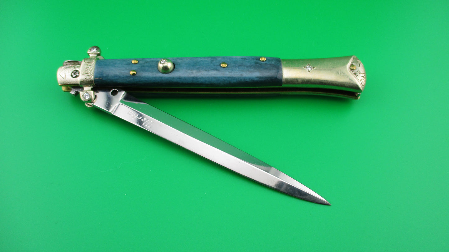 Merlin (Don Hall) 11 inch Custom made Picklock Blue bone & diamonds automatic knife