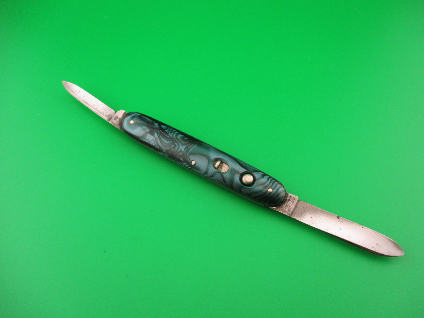 Schrade Cut Co Medium double Green Pearl Waterfall celluloid switchblade knife