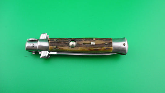 Rostfrei (slant) O 18cm Italian Stiletto Stag swivel bolster automatic knife