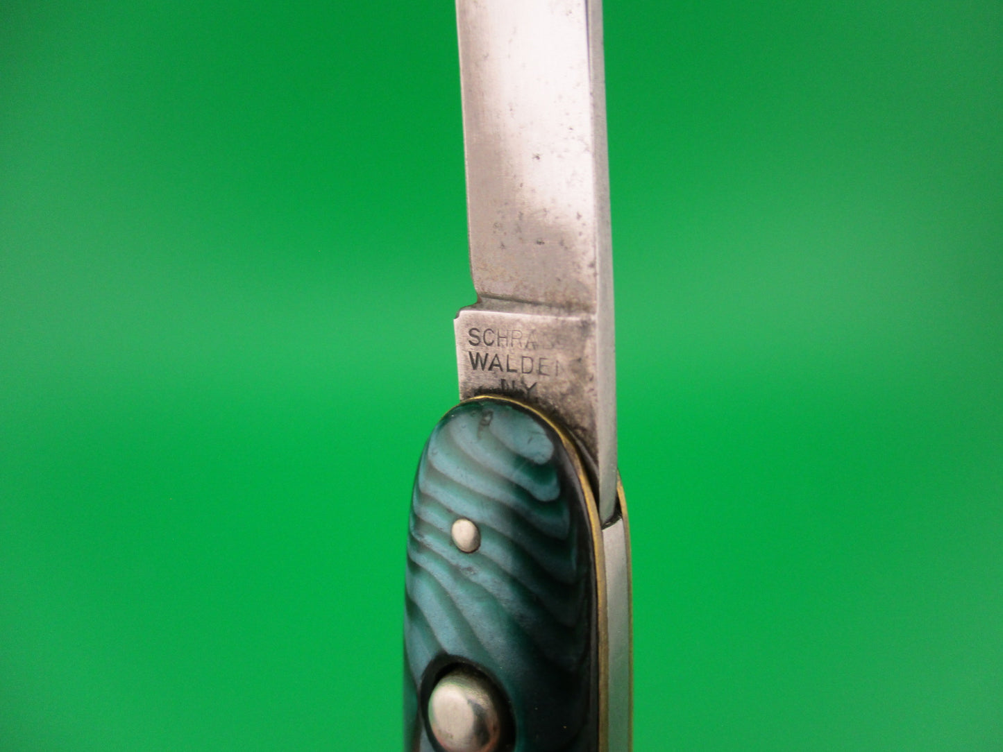 Schrade Cut Co Medium double Green Pearl Waterfall celluloid switchblade knife