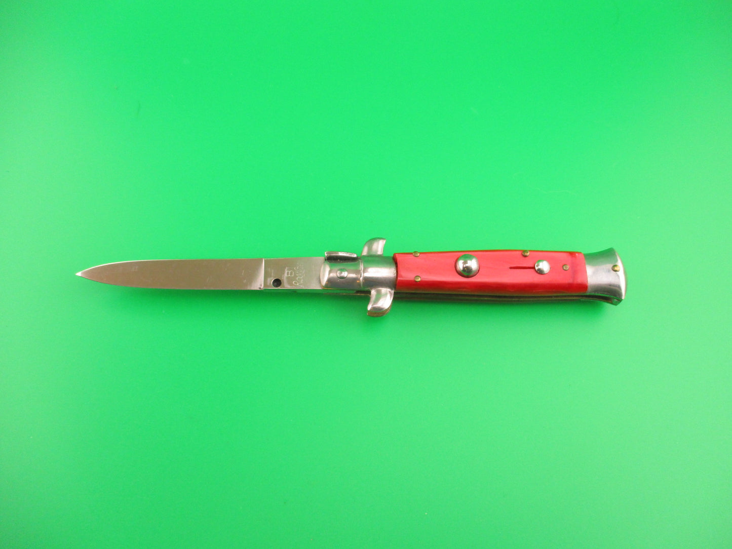 B Rostfrei 18cm Italian Swivel bolster Red Acrylic Pearlex vintage automatic knife