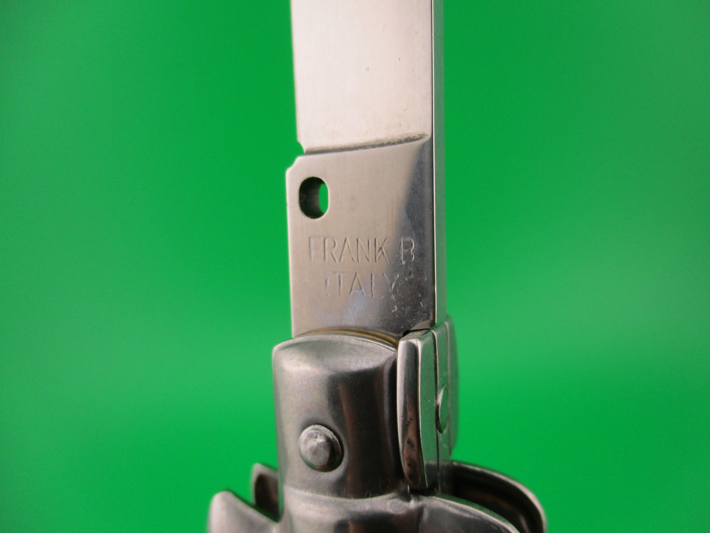 FRANK B 23cm Italian Stiletto Light Honey & Caramel horn swivel bolster automatic knife