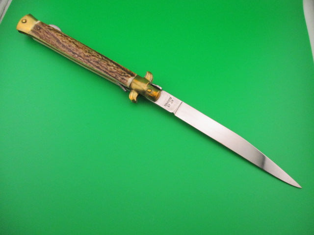 KISSING CRANE STILETTO Germany 33cm Stag Lockback Converted to Automatic OJ knife