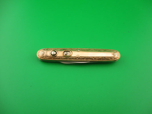 SCHRADE CUT CO 3 3/8" Medium GOLD colored double vintage automatic knife