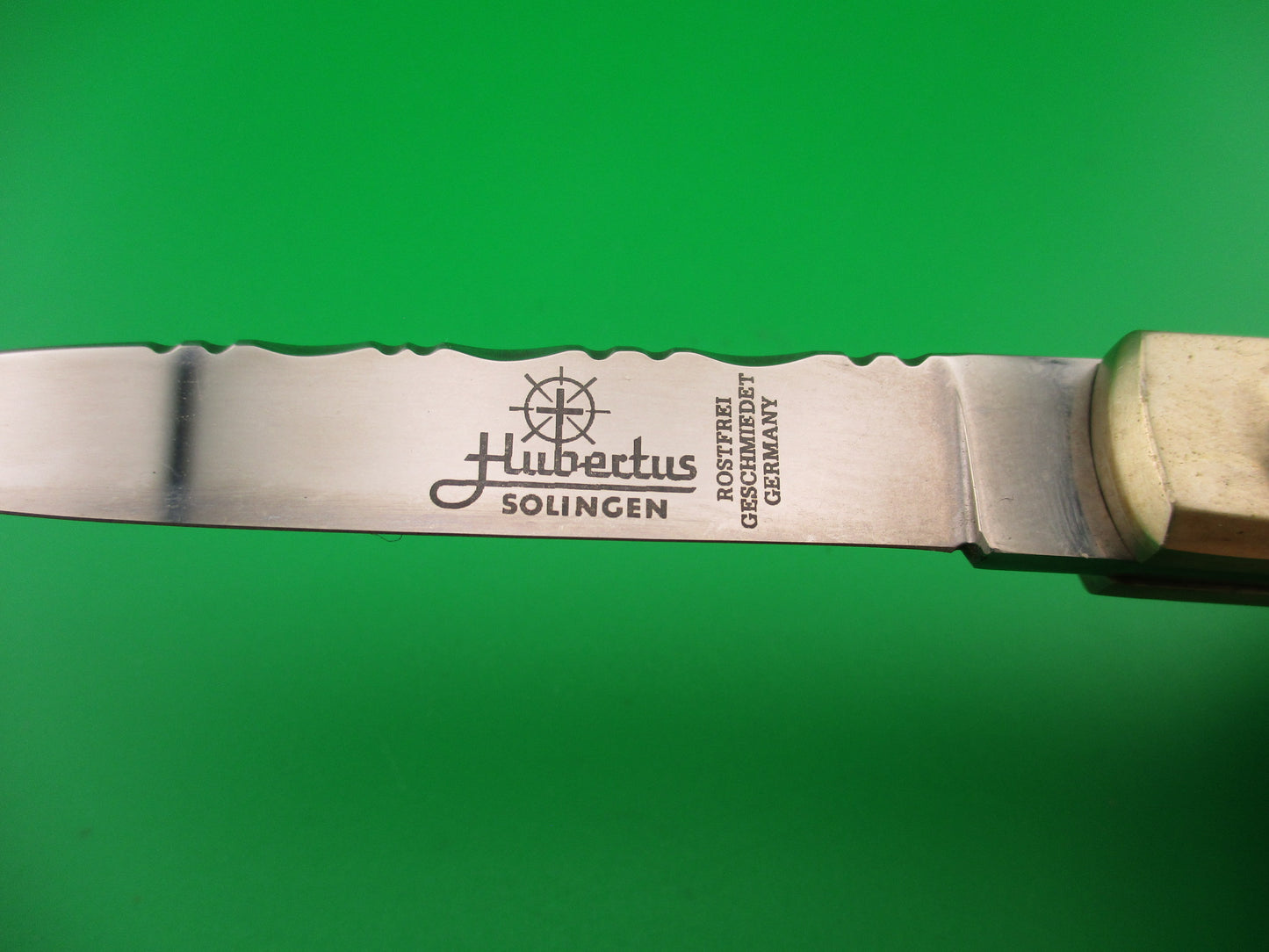 Hubertus SOLINGEN 11cm German Lever Slimline Yellow Micarta filework automatic knife