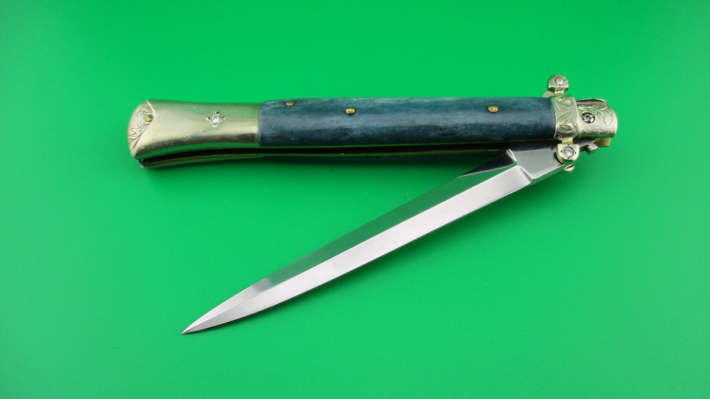 Merlin (Don Hall) 11 inch Custom made Picklock Blue bone & diamonds automatic knife