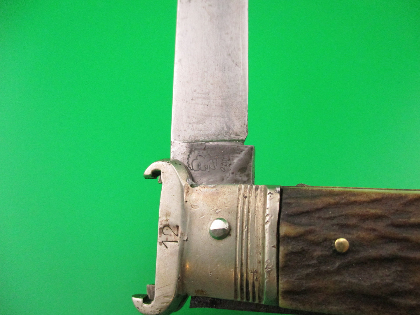 OTHELLO ANTON WINGEN JR SOLINGEN GERMANY 11cm Stag lever Shell puller switchblade