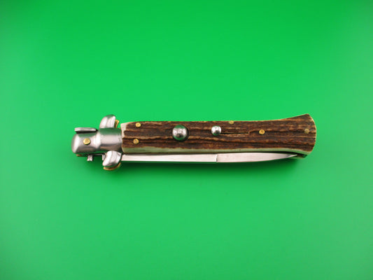 MADE IN ITALY 23cm Italian Swivel bolster Stag Fantail automatic knife