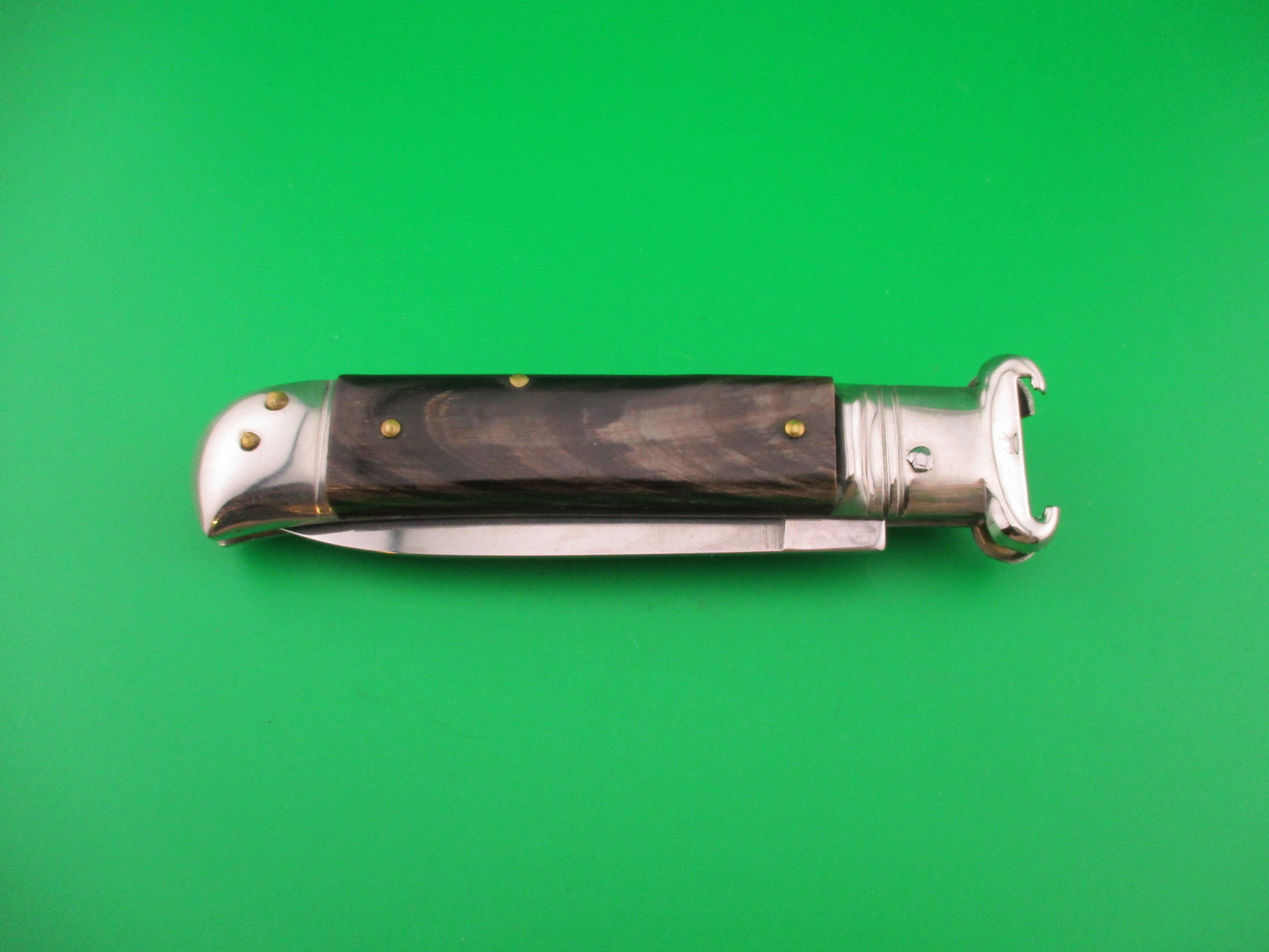G.O.M. INOX 20cm Italian Lever Shell puller Horn handles automatic knife