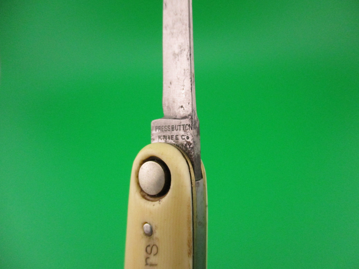 Press Button Knife Co White Mountain Ivory Celluloid Antique automatic knife