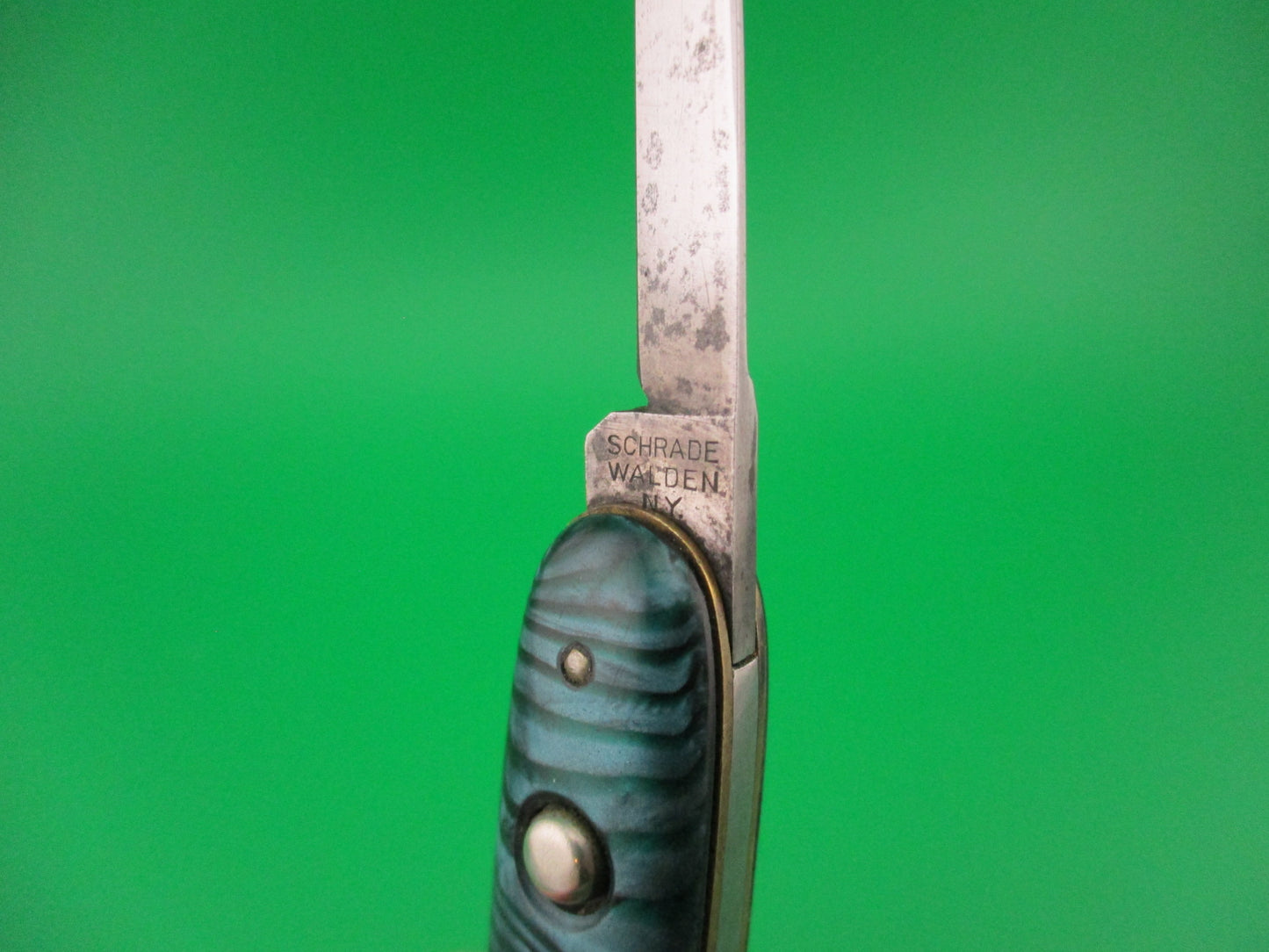 Schrade Cut Co Medium double Green Pearl Waterfall celluloid switchblade knife