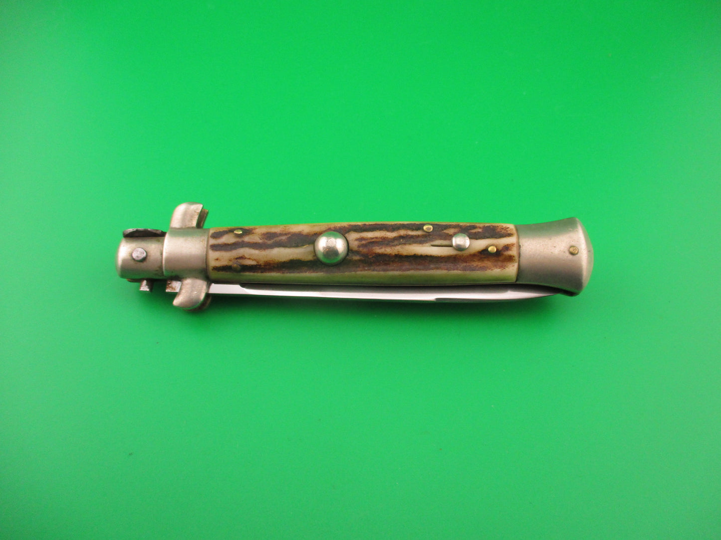 Rostfrei (slant) 23cm Italian Picklock Stag Swedge vintage automatic knife