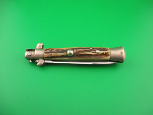 Rostfrei (slant) 23cm Italian Picklock Stag Swedge vintage automatic knife
