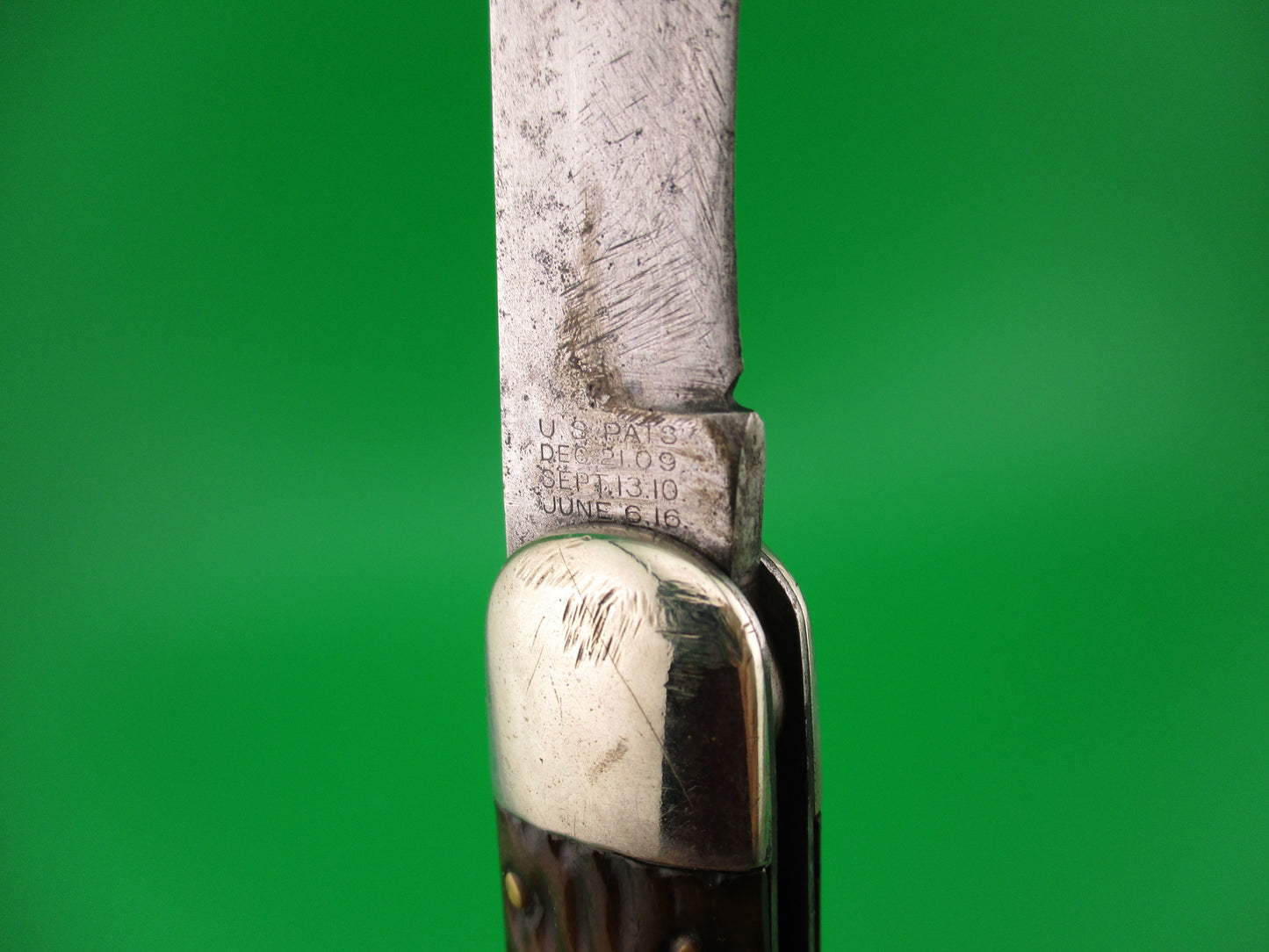 SCHRADE CUT CO 1613 3/4 Hunting Knife Saber Grind bone vintage switchblade