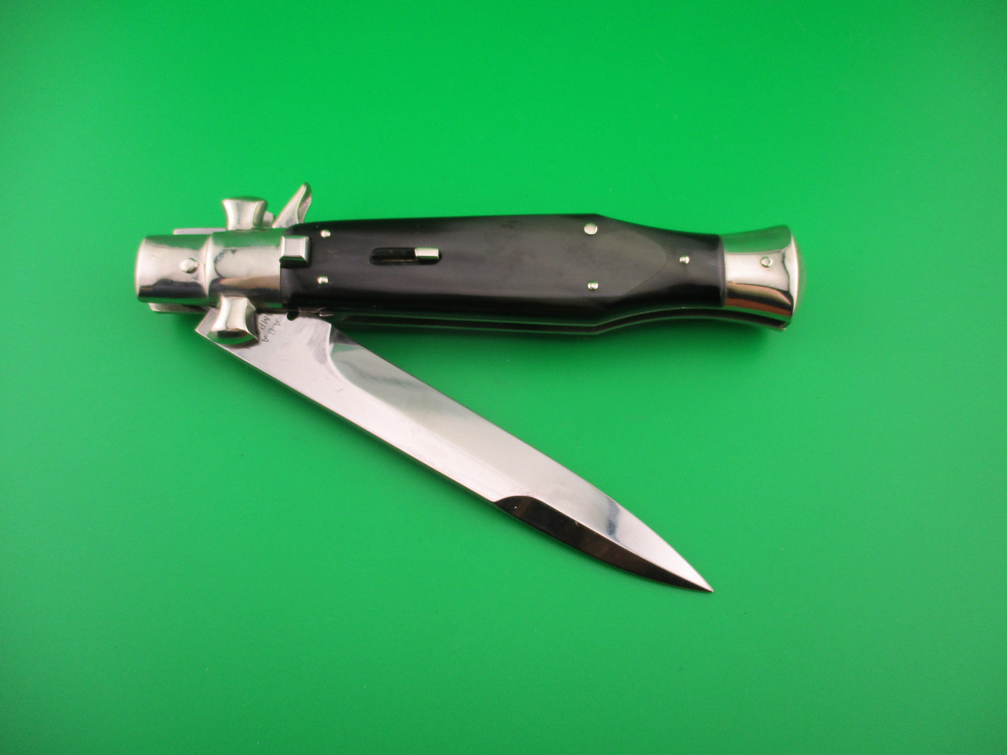 AGA CAMPOLIN 29cm Italian BLACK WIDOW Fulcrum Wasp Square button horn automatic knife