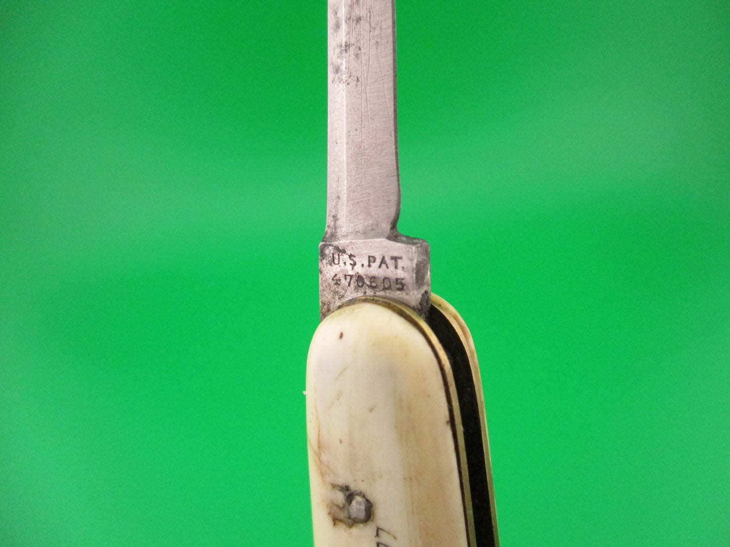 Press Button Knife Co White Mountain Ivory Celluloid Antique automatic knife