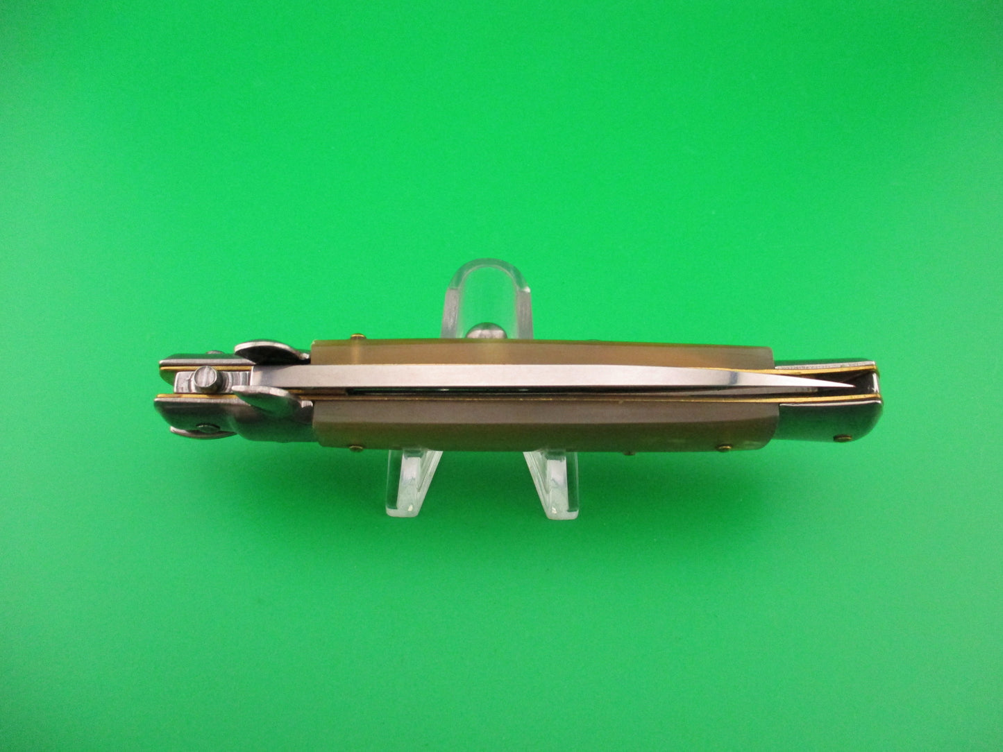 FRANK B 23cm Italian Stiletto Light Honey & Caramel horn swivel bolster automatic knife