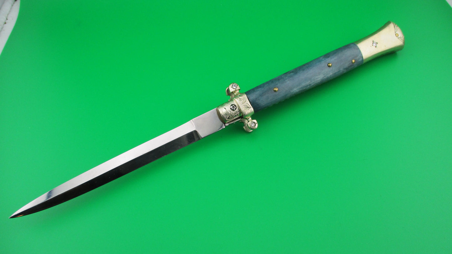 Merlin (Don Hall) 11 inch Custom made Picklock Blue bone & diamonds automatic knife