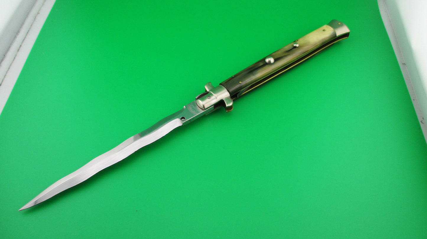 M. ITALY INOX 33cm Italian Picklock KRIS blade automatic knife 1950s Vintage 5mm