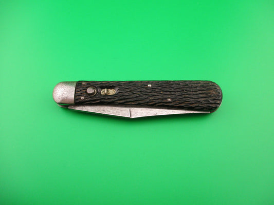 Schrade Cut Co 1614 3/4 Hunter Saber grind Black stagged automatic knife