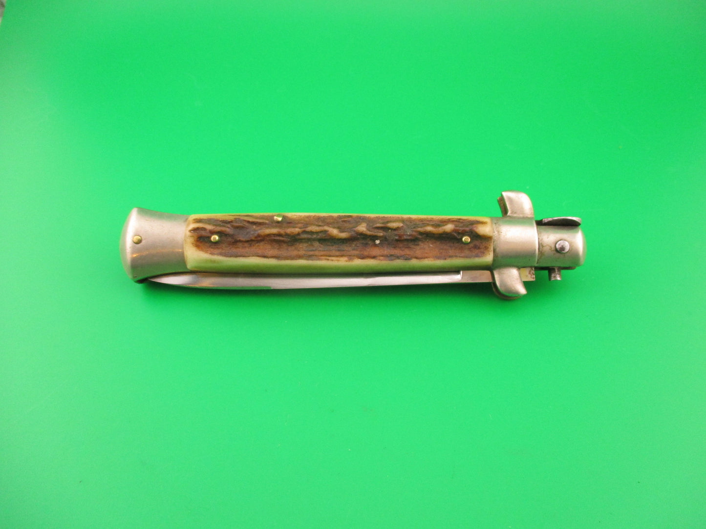 Rostfrei (slant) 23cm Italian Picklock Stag Swedge vintage automatic knife