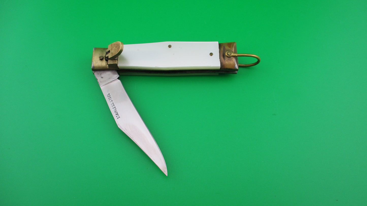 STAINLESS STEEL 17cm Japanese Lever White pearl vintage automatic knife