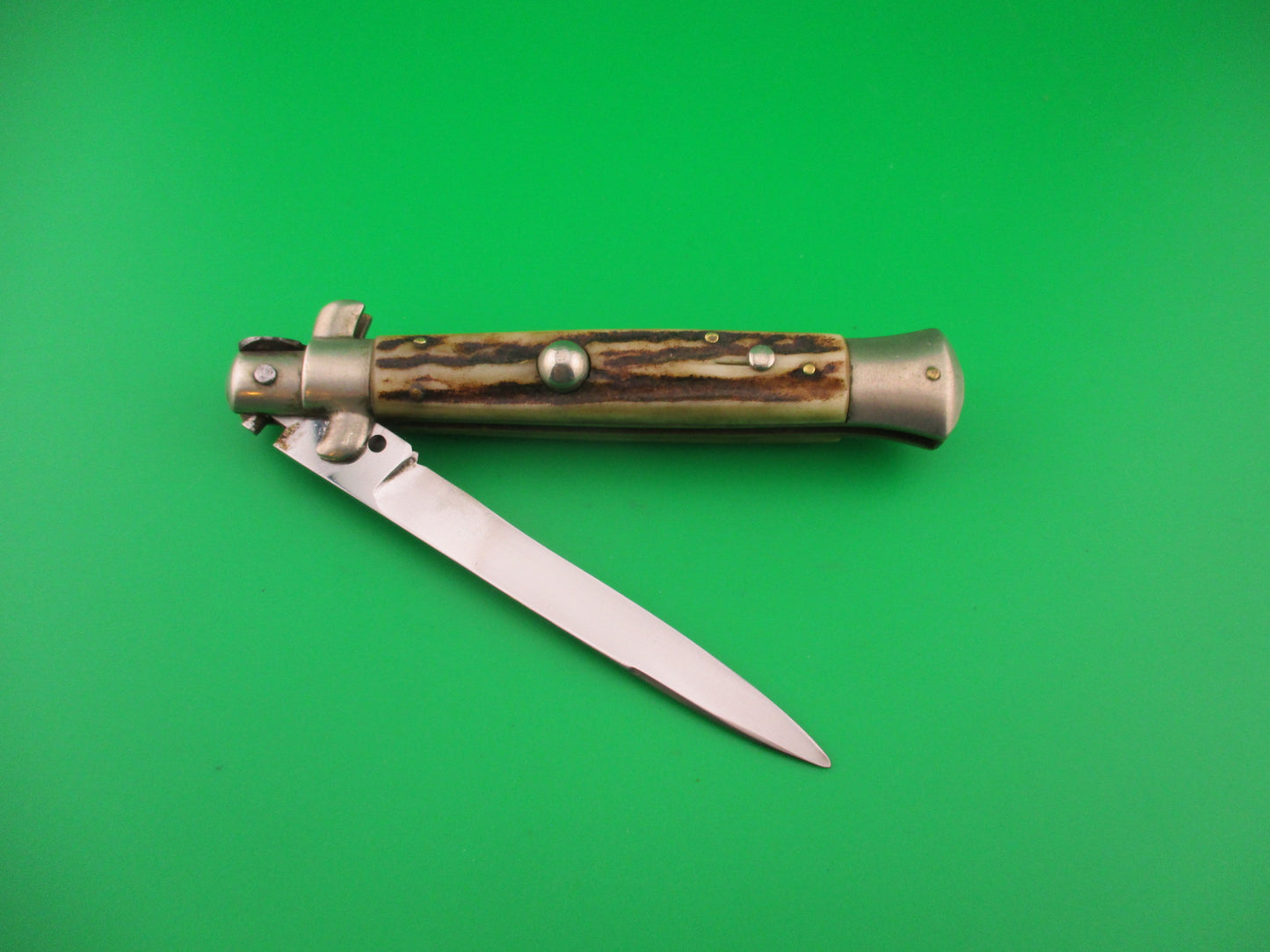 Rostfrei (slant) 23cm Italian Picklock Stag Swedge vintage automatic knife