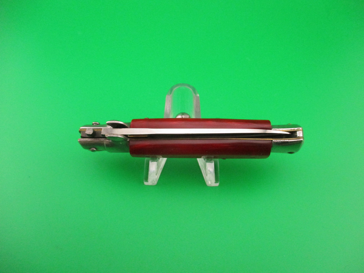 B Rostfrei 18cm Italian Swivel bolster Red Acrylic Pearlex vintage automatic knife