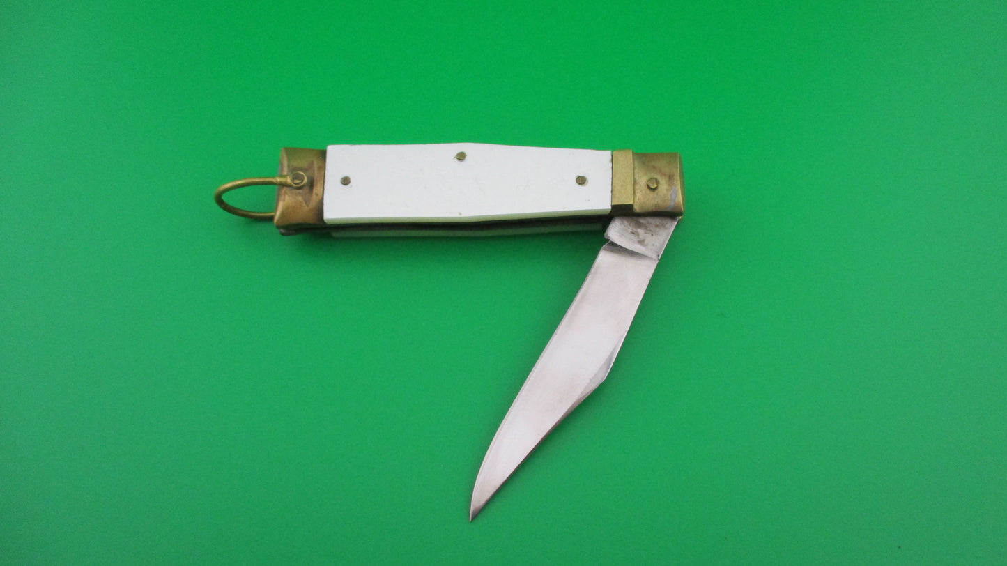 STAINLESS STEEL 17cm Japanese Lever White pearl vintage automatic knife