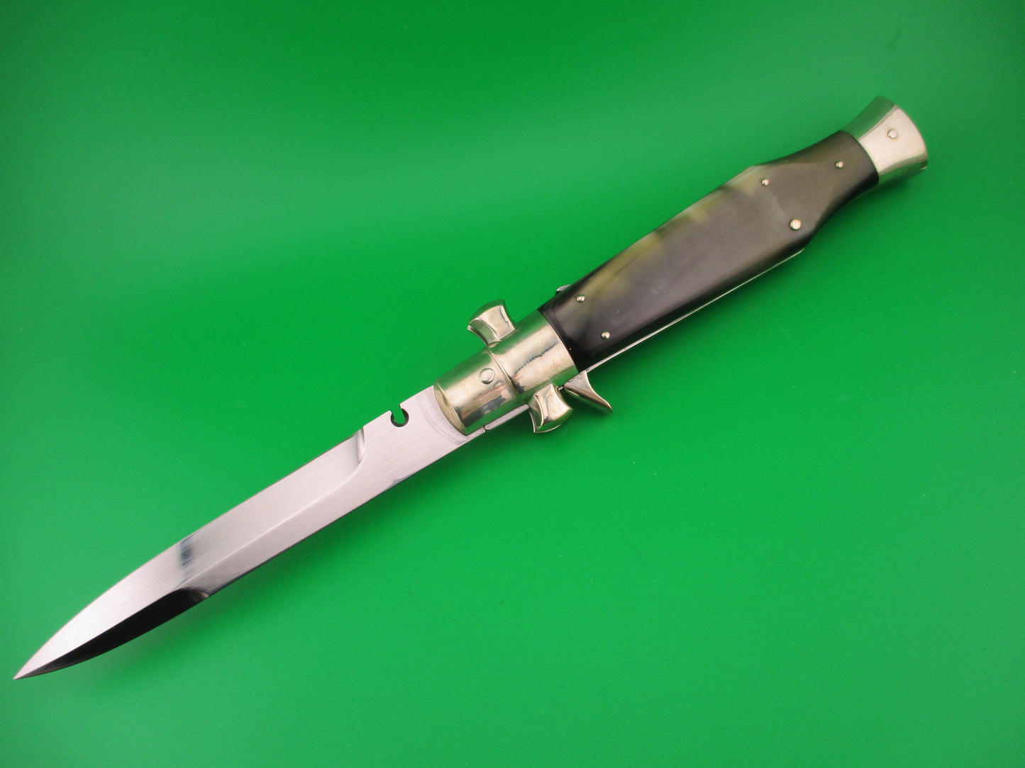 AGA CAMPOLIN 29cm Italian BLACK WIDOW Fulcrum Wasp Square button horn automatic knife
