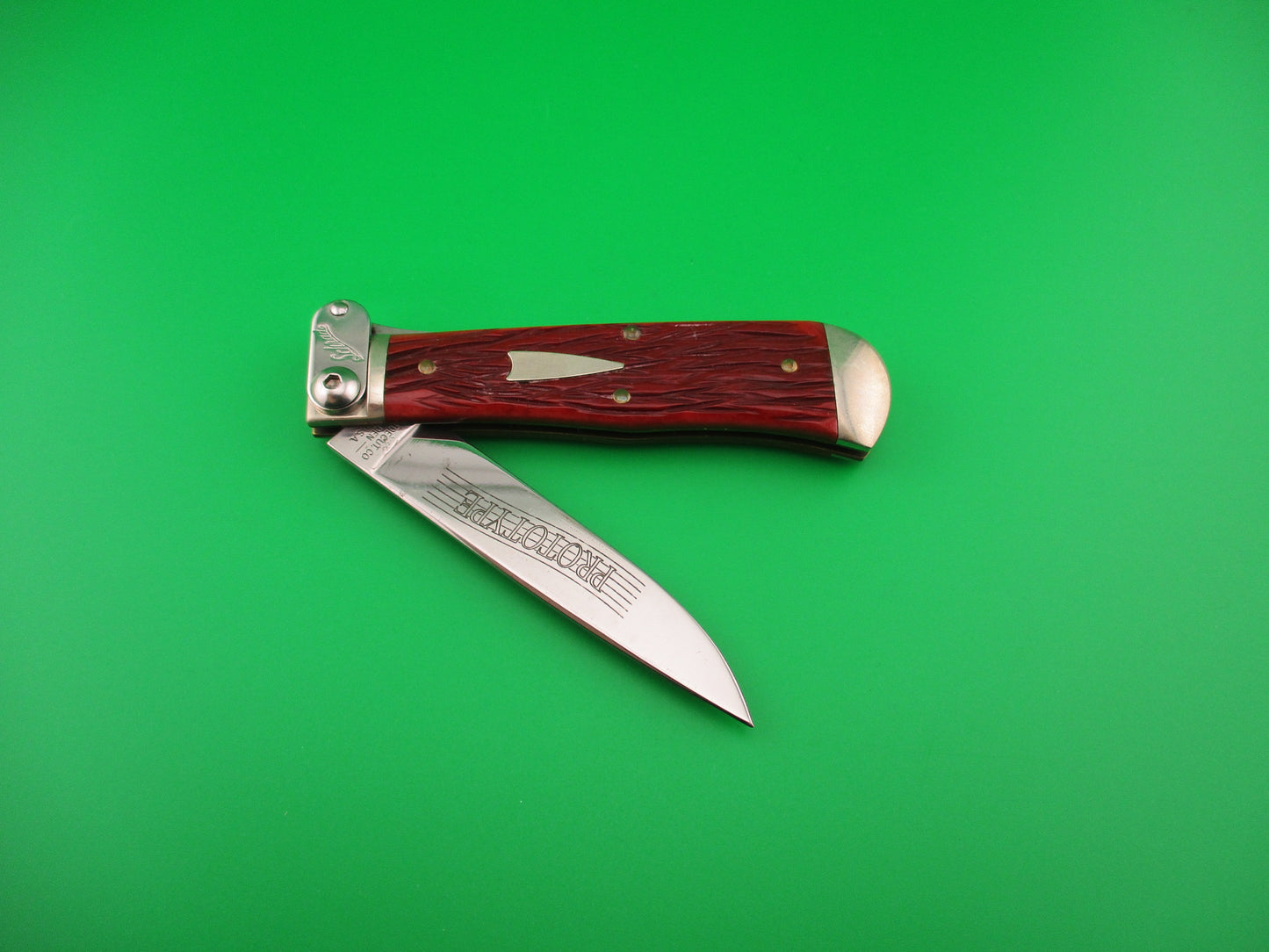 SCHRADE FIRE & ICE lever release PROTOTYPE Red bone automatic knife