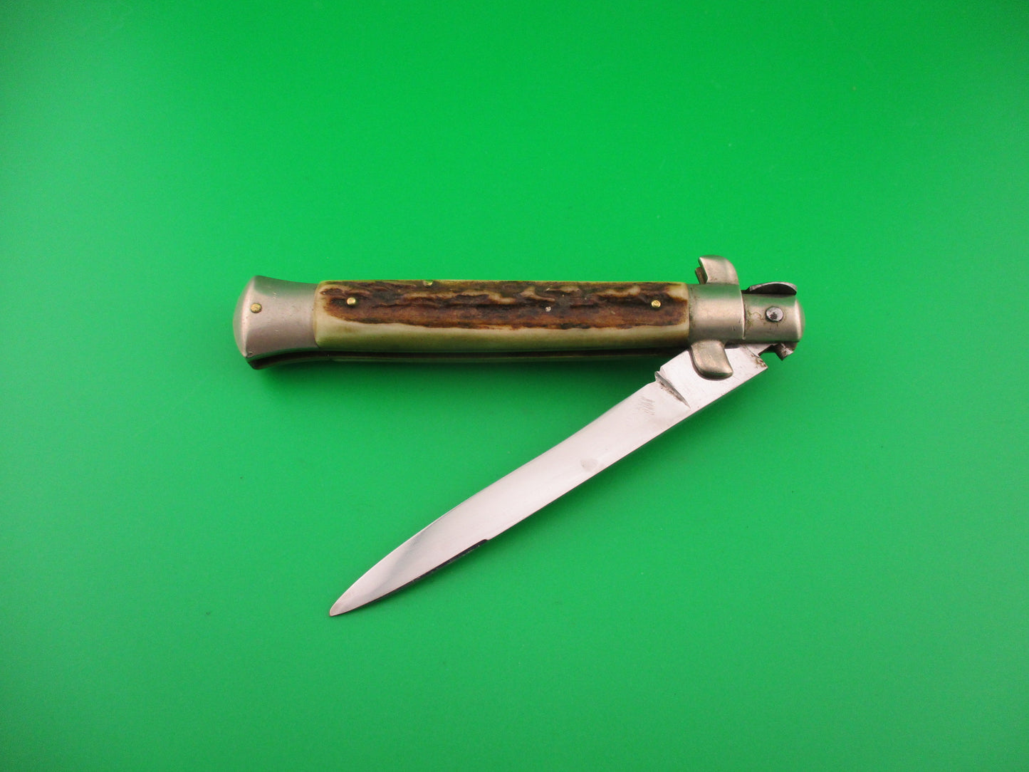 Rostfrei (slant) 23cm Italian Picklock Stag Swedge vintage automatic knife
