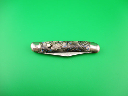 Hammer Brand Imperial Serpentine Jack Silver pearl Blue streaks switchblade knife