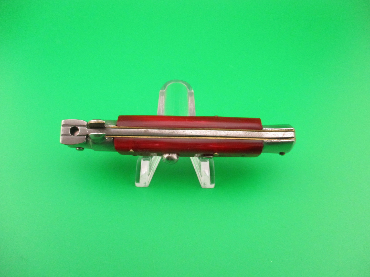 B Rostfrei 18cm Italian Swivel bolster Red Acrylic Pearlex vintage automatic knife