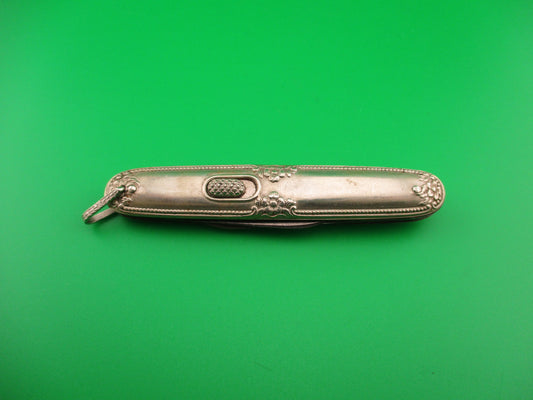 Flylock Double Nickel Silver plated Ornate metal handled antique switchblade knife