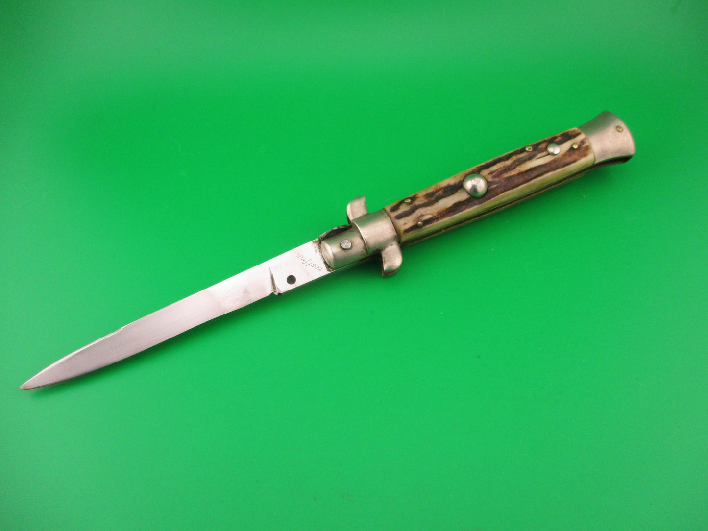 Rostfrei (slant) 23cm Italian Picklock Stag Swedge vintage automatic knife