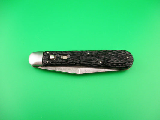 Schrade Cut Co 1614 3/4 Hunter Saber grind Black stagged automatic knife