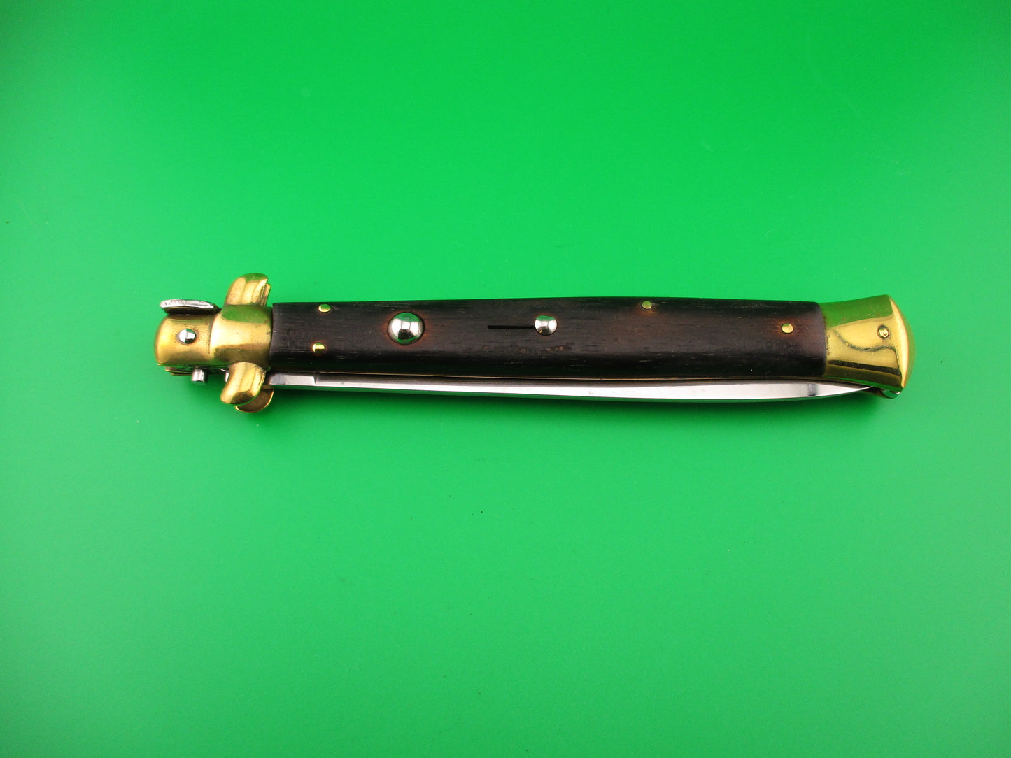 Sterile 33cm Italian Swivel bolster 1980s vintage Burnt Wood & Brass automatic knife