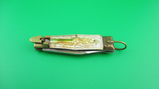 STAINLESS STEEL Bullfighter 14cm White Gold Vintage lever switchblade knife