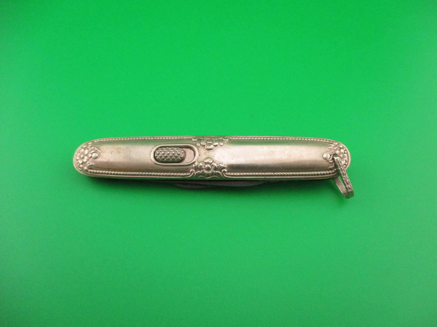 Flylock Double Nickel Silver plated Ornate metal handled antique switchblade knife