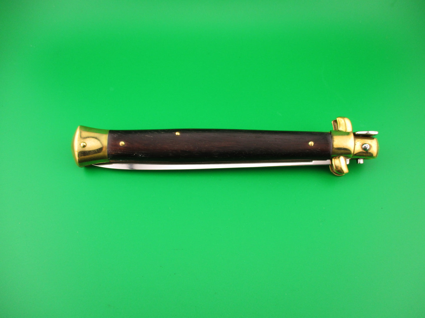 Sterile 33cm Italian Swivel bolster 1980s vintage Burnt Wood & Brass automatic knife