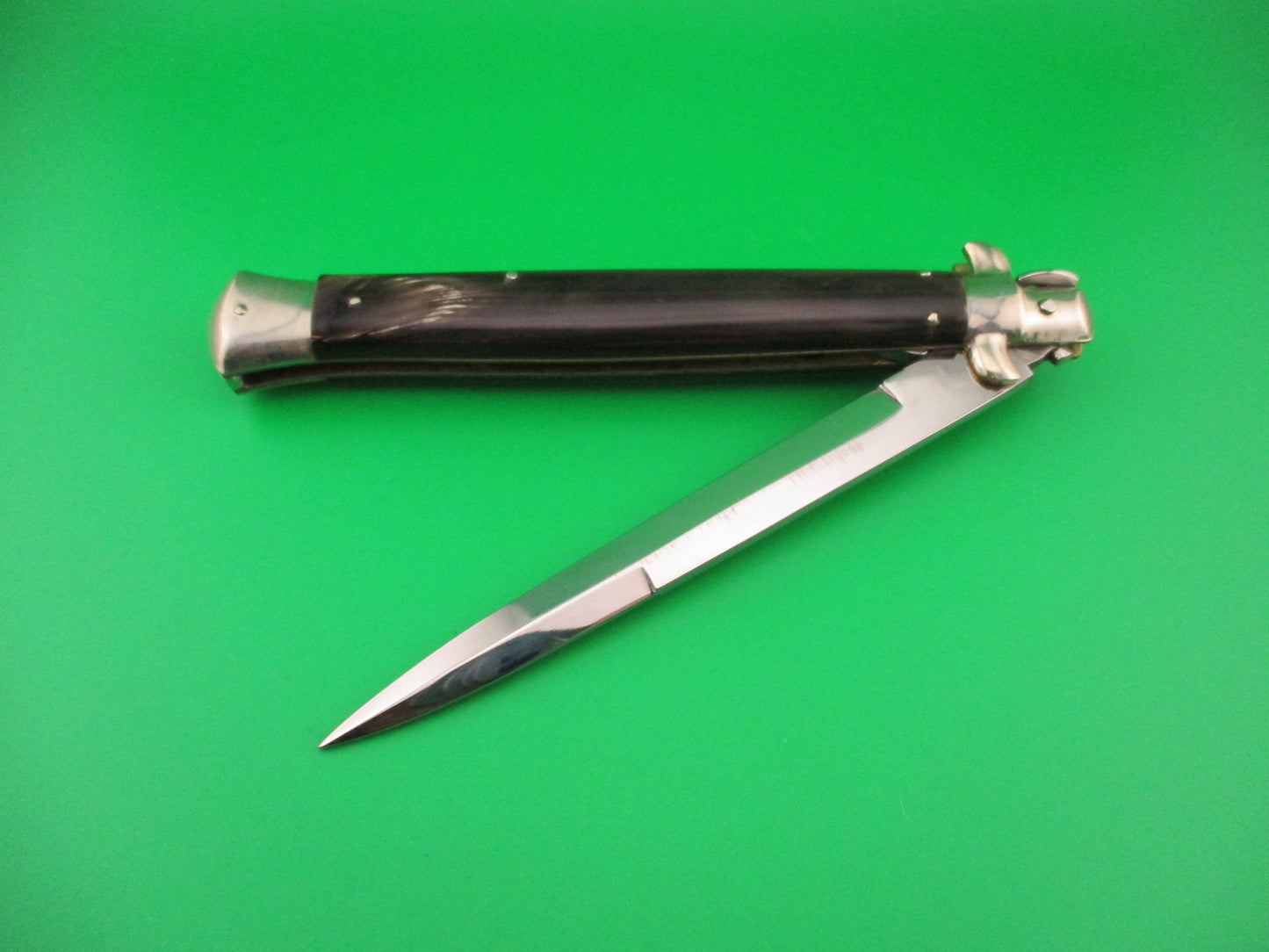 AGA CAMPOLIN 33cm Italian Picklock Stiletto Brown streaked horn NOS automatic knife