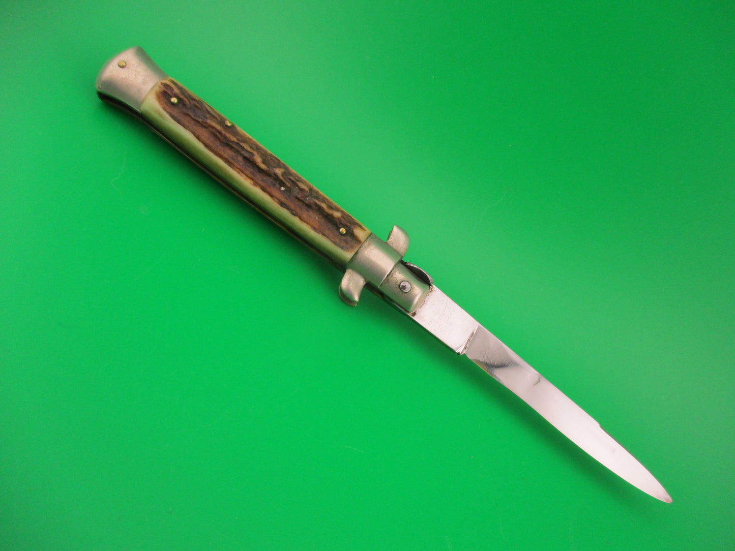 Rostfrei (slant) 23cm Italian Picklock Stag Swedge vintage automatic knife