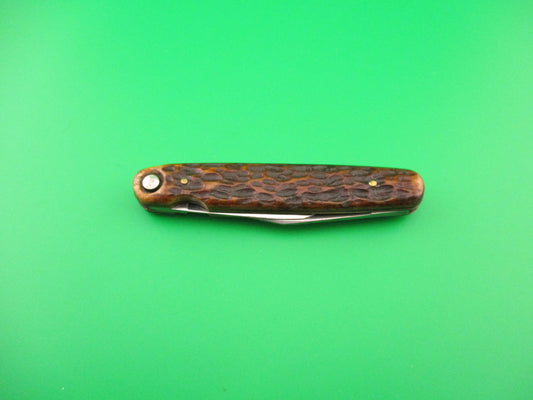 PRESS BUTTON KNIFE CO Mechanic's Jack Large 3 11/16 Bone Double Antique automatic