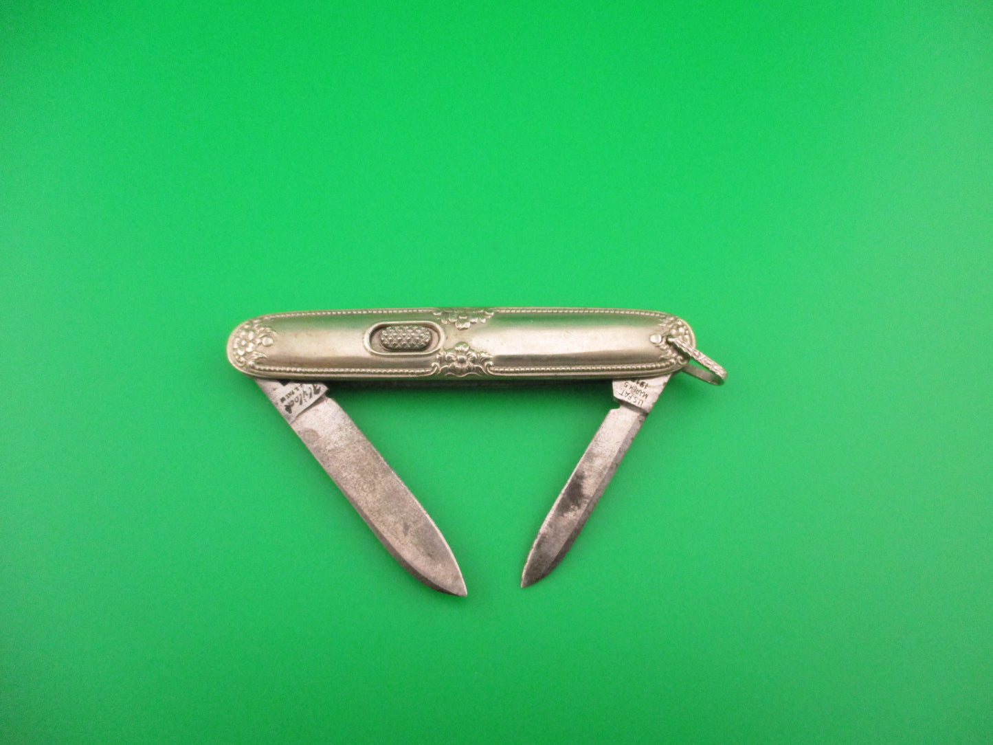Flylock Double Nickel Silver plated Ornate metal handled antique switchblade knife