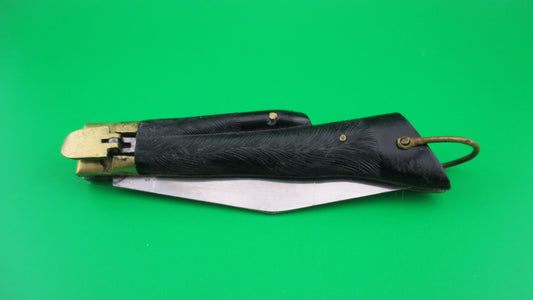 STAINLESS STEEL 19cm (7.5 inches) Japanese Black Deer Foot Hoof Lever switchblade