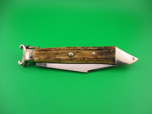 INOX 31cm Italian Stag Deerfoot Ringpull Shell puller Vintage automatic knife