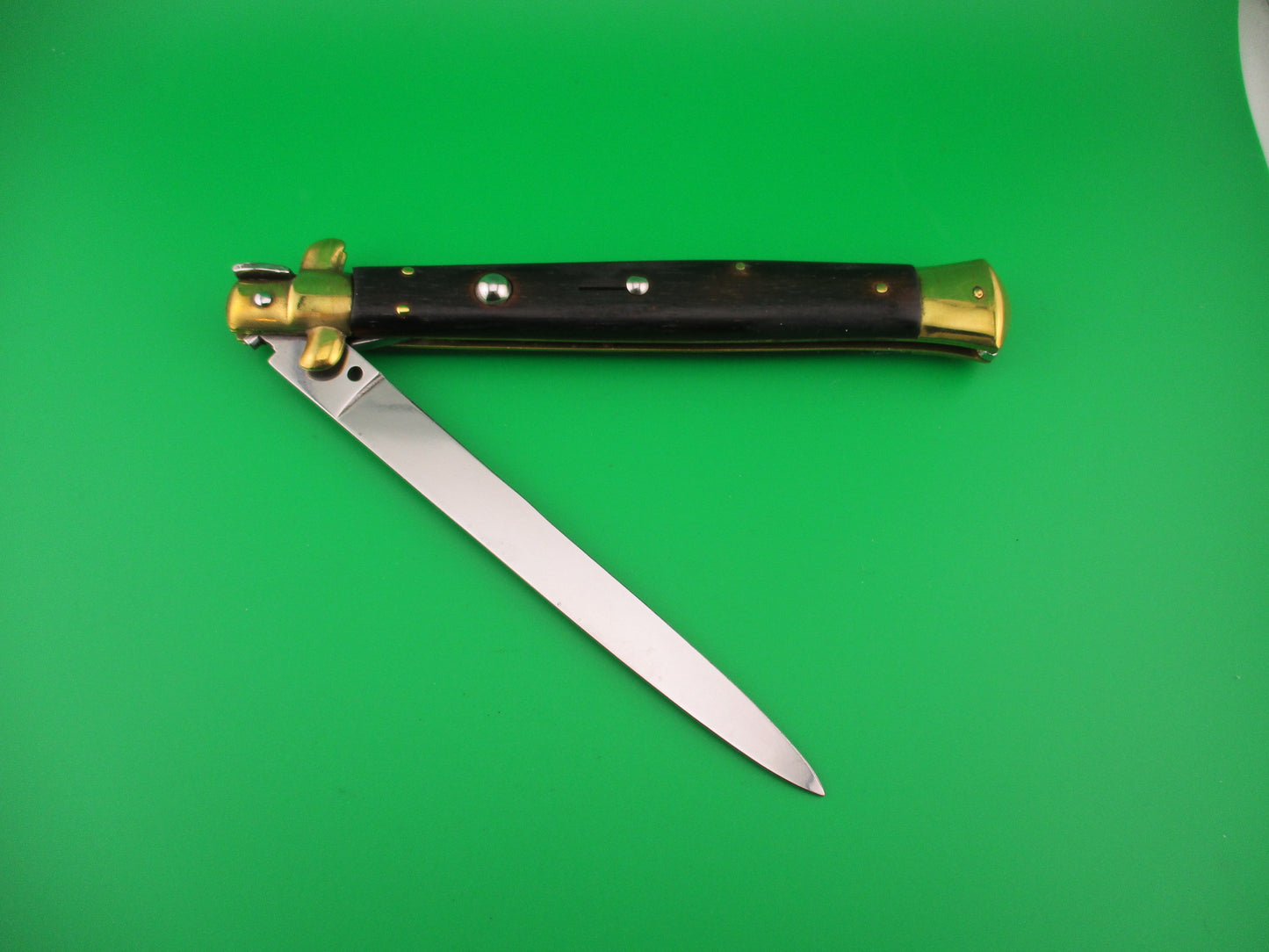 Sterile 33cm Italian Swivel bolster 1980s vintage Burnt Wood & Brass automatic knife