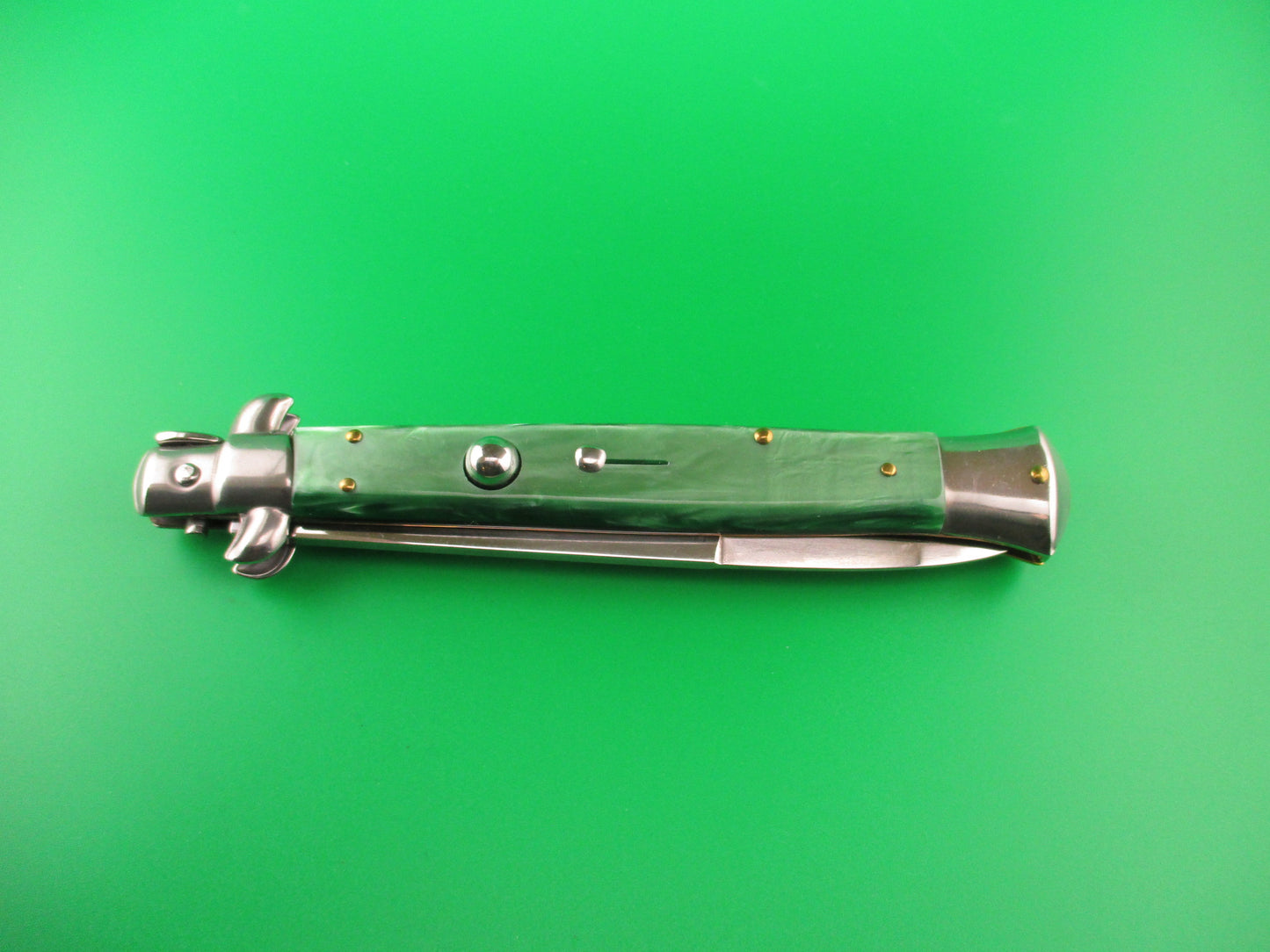 ROSTFREI 28cm Italian Stiletto swivel bolster Green acrylic automatic knife