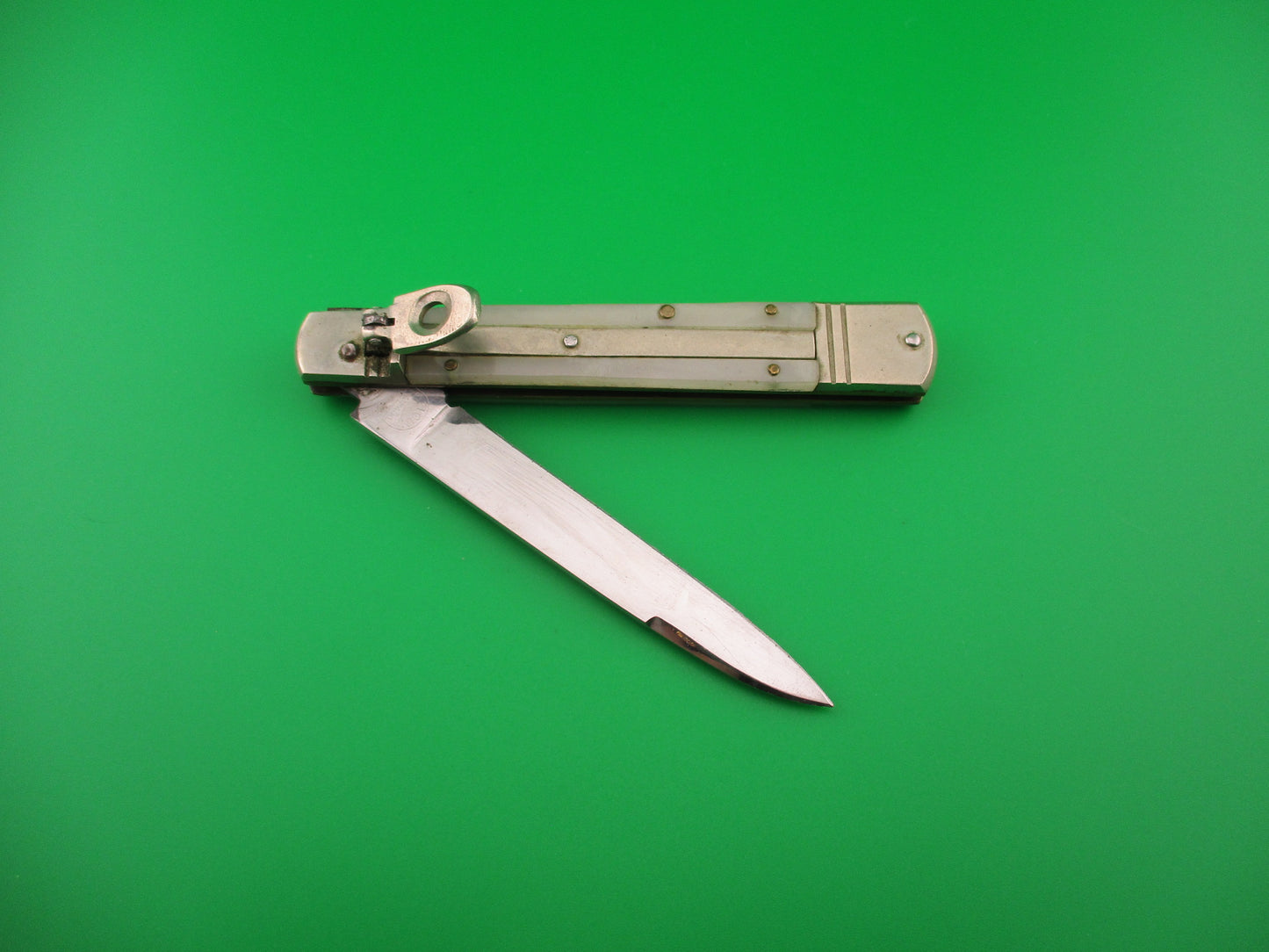 DELCIMA MANIAGO 21cm Italian Lever Pearlex Vintage Automatic knife